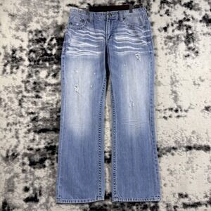 BKE Affliction Cooper Relaxed Boot Jeans Mens 34 Light Wash Distressed Y2K Skate